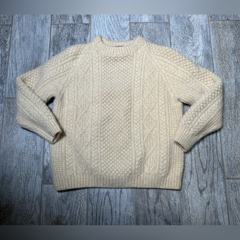 Vintage Abbey Knitwear Irish Wool Fisherman's Cream Sweater Size XS/S ?